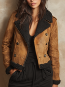 Women's Retro Patchwork Fleece Distressed Faux Leather Motorcycle Jacket ZMZ0847I9XT