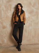 Women's Retro Patchwork Fleece Distressed Faux Leather Motorcycle Jacket ZMZ0847I9XT