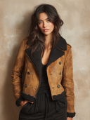 Women's Retro Patchwork Fleece Distressed Faux Leather Motorcycle Jacket ZMZ0847I9XT
