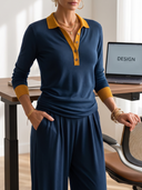 Women's Color Block Polo Knit Top, Long Sleeve Collared Henley Shirt ZMZ0856I0YZH