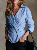 Women's French-style Striped Cotton Long-sleeve Shirt ZMZ0878I7XT