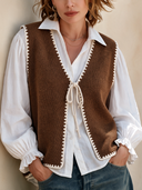 Women's Western-style Brown Lace-up Knit Vest ZMZ0934I1SWL