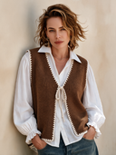 Women's Western-style Brown Lace-up Knit Vest ZMZ0934I1SWL