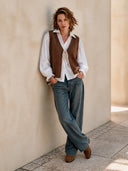 Women's Western-style Brown Lace-up Knit Vest ZMZ0934I1SWL