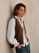 Women's Western-style Brown Lace-up Knit Vest ZMZ0934I1SWL