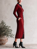 Women's Ribbed Knit Polo Collar Midi Dress With Contrast Trim ZMZ0939I2YZH