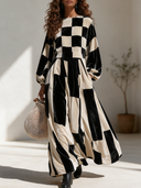 Women's Elegant Premium Velvet Maxi Dress With Lantern Sleeves And Mixed Prints (Plaid & Stripes) ZMZ0810I2ZYY