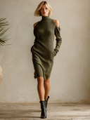 Women's Cold Shoulder Turtleneck Ribbed Knit Sweater Dress ZMZ0977I5YZH