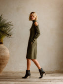 Women's Cold Shoulder Turtleneck Ribbed Knit Sweater Dress ZMZ0977I5YZH