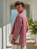 Women's Sophisticated & Elegant Houndstooth Double-Breasted Jacket With Stand Collar ZMZ0836I2ZYY