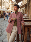 Women's Sophisticated & Elegant Houndstooth Double-Breasted Jacket With Stand Collar ZMZ0836I2ZYY
