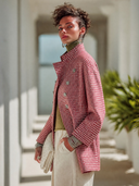 Women's Sophisticated & Elegant Houndstooth Double-Breasted Jacket With Stand Collar ZMZ0836I2ZYY