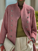 Women's Sophisticated & Elegant Houndstooth Double-Breasted Jacket With Stand Collar ZMZ0836I2ZYY