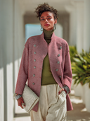Women's Sophisticated & Elegant Houndstooth Double-Breasted Jacket With Stand Collar ZMZ0836I2ZYY