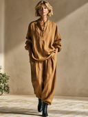Women's Oversized Linen Blend Shirt & Wide Leg Pants Two-Piece Set ZMZ0805I7YZH