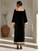 Women's Vintage Elegant Velvet Loose Maxi Dress With Square Neck And Flared Sleeves ZMZ0891I2ZYY