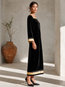 Women's Vintage Elegant Velvet Loose Maxi Dress With Square Neck And Flared Sleeves ZMZ0891I2ZYY