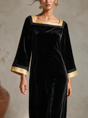 Women's Vintage Elegant Velvet Loose Maxi Dress With Square Neck And Flared Sleeves ZMZ0891I2ZYY