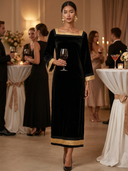 Women's Vintage Elegant Velvet Loose Maxi Dress With Square Neck And Flared Sleeves ZMZ0891I2ZYY