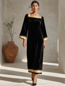 Women's Vintage Elegant Velvet Loose Maxi Dress With Square Neck And Flared Sleeves ZMZ0891I2ZYY