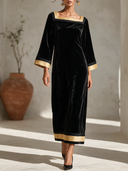 Women's Vintage Elegant Velvet Loose Maxi Dress With Square Neck And Flared Sleeves ZMZ0891I2ZYY