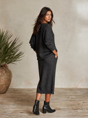 Women's Distressed V-Neck Sweater & Fringe Hem Knit Midi Skirt Set ZMZ0910I0YZH