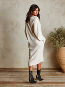 Women's V-Neck Long Sleeve Ribbed Knit Sweater Midi Dress ZMZ0926I6YZH
