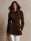 Women's Military-Style Double-Breasted Suede Mid-Length Coat ZMZ0898I6XT