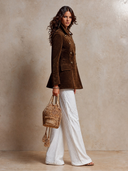 Women's Military-Style Double-Breasted Suede Mid-Length Coat ZMZ0898I6XT