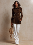 Women's Military-Style Double-Breasted Suede Mid-Length Coat ZMZ0898I6XT