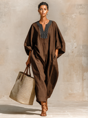 Women's Casual Loose V-neck Striped Wide-leg Jumpsuit ZMZ1057I5XT
