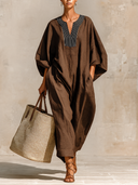 Women's Casual Loose V-neck Striped Wide-leg Jumpsuit ZMZ1057I5XT
