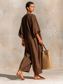 Women's Casual Loose V-neck Striped Wide-leg Jumpsuit ZMZ1057I5XT