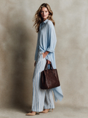 Women's Casual Loose-Fit Top With Asymmetrical Hem And Striped Pants Set ZMZ1081I9XT