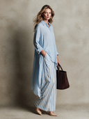 Women's Casual Loose-Fit Top With Asymmetrical Hem And Striped Pants Set ZMZ1081I9XT