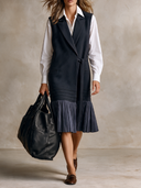 Women's Urban Sleeveless Suit Collar Midi Dress ZMZ0838I1XT