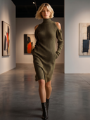Women's Cold Shoulder Turtleneck Ribbed Knit Sweater Dress ZMZ0977I5YZH