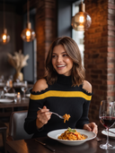 Women's Cold Shoulder Ribbed Knit Sweater Dress With Color Block Stripe ZMZ0931I6YZH