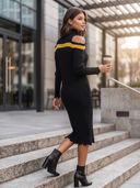 Women's Cold Shoulder Ribbed Knit Sweater Dress With Color Block Stripe ZMZ0931I6YZH