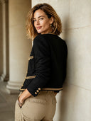 Women's Vintage-style Black Faux-wool Cropped Jacket With Gold Contrast Trim ZMZ1004I2SWL