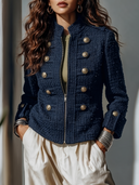 Women's Vintage-Style Elegant Tweed Stand-Collar Zip-Up Jacket ZMZ1053I6ZYY