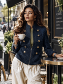 Women's Vintage-Style Elegant Tweed Stand-Collar Zip-Up Jacket ZMZ1053I6ZYY