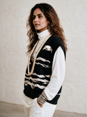Women's Vintage-Style Elegant Casual V-Neck Jacquard Knit Vest ZMZ0903I8ZYY