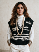 Women's Vintage-Style Elegant Casual V-Neck Jacquard Knit Vest ZMZ0903I8ZYY