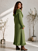 Women's Vintage Elegant Casual V-Neck Ruffled Long-Sleeve Loose Knit Maxi Dress ZMZ0991I4ZYY