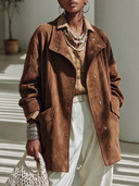 Women's American Vintage-Style Faux Suede Lapel And Single-Breasted Closure Jacket ZMZ0936I6ZYY