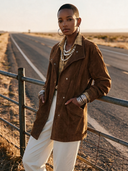 Women's American Vintage-Style Faux Suede Lapel And Single-Breasted Closure Jacket ZMZ0936I6ZYY
