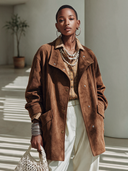 Women's American Vintage-Style Faux Suede Lapel And Single-Breasted Closure Jacket ZMZ0936I6ZYY