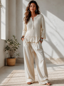 Women's French-style Elegant Henley Flared Cuffs Sweater ZMZ0988I3ZYY