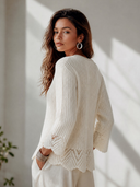Women's French-style Elegant Henley Flared Cuffs Sweater ZMZ0988I3ZYY